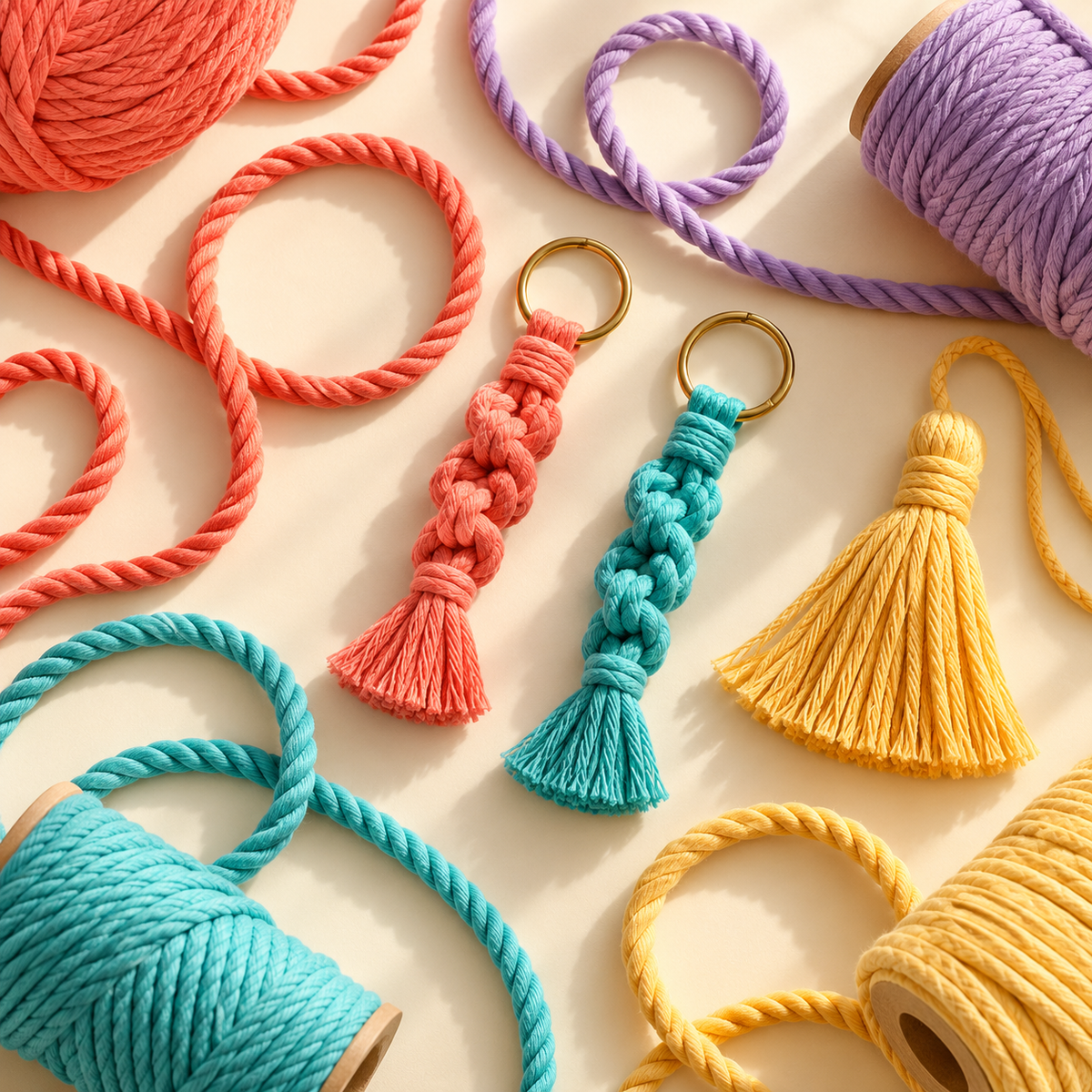 Colourful cords, keychains and tassel: illustrative craft inspiration