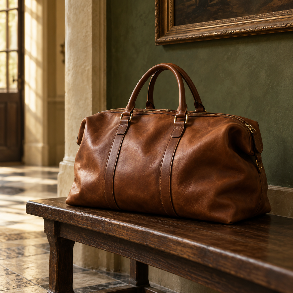 Alder & March weekender editorial concept imagery; final products may differ.